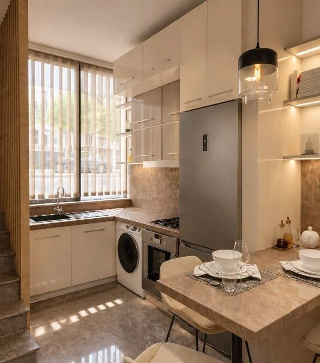 Render of the kitchen and dining area