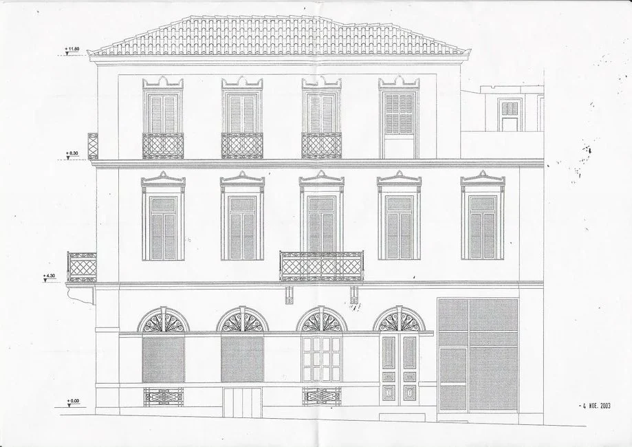 Architect's elevation drawing, first street frontage