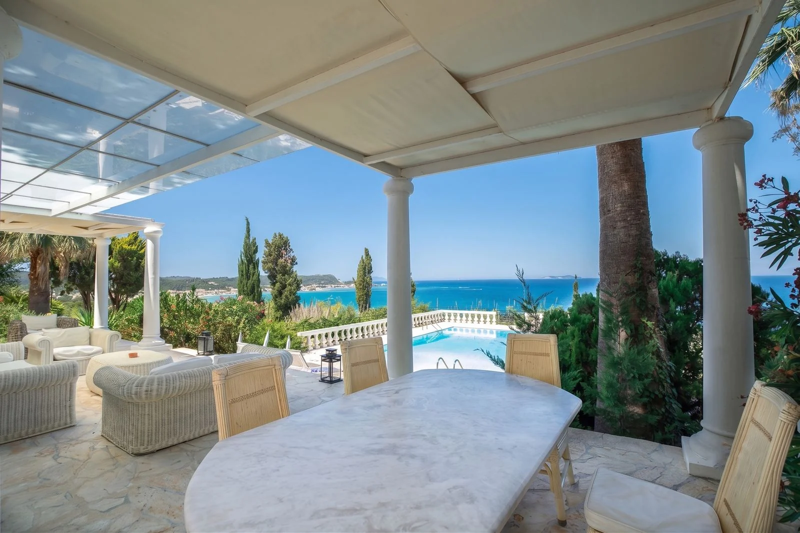 Covered veranda with sea view, Corfu villa