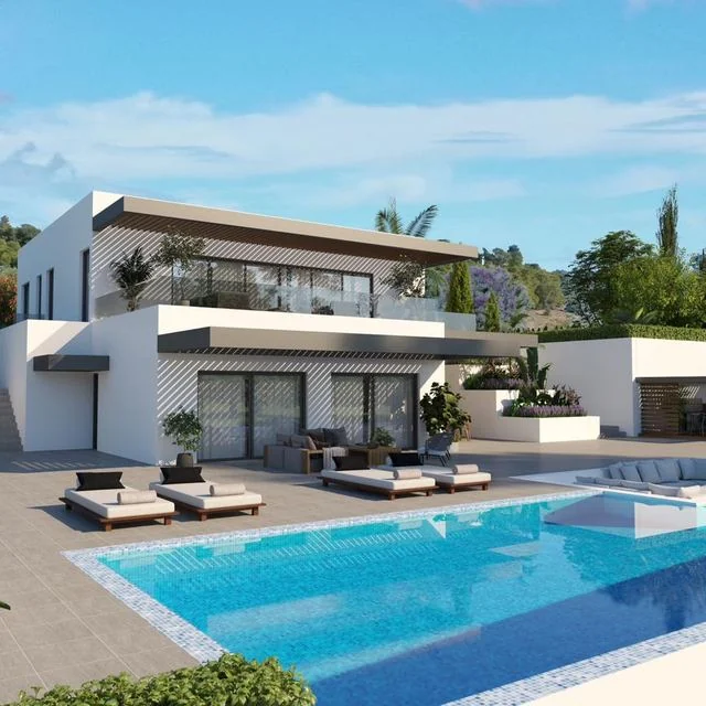 Render of the residence and pool by day