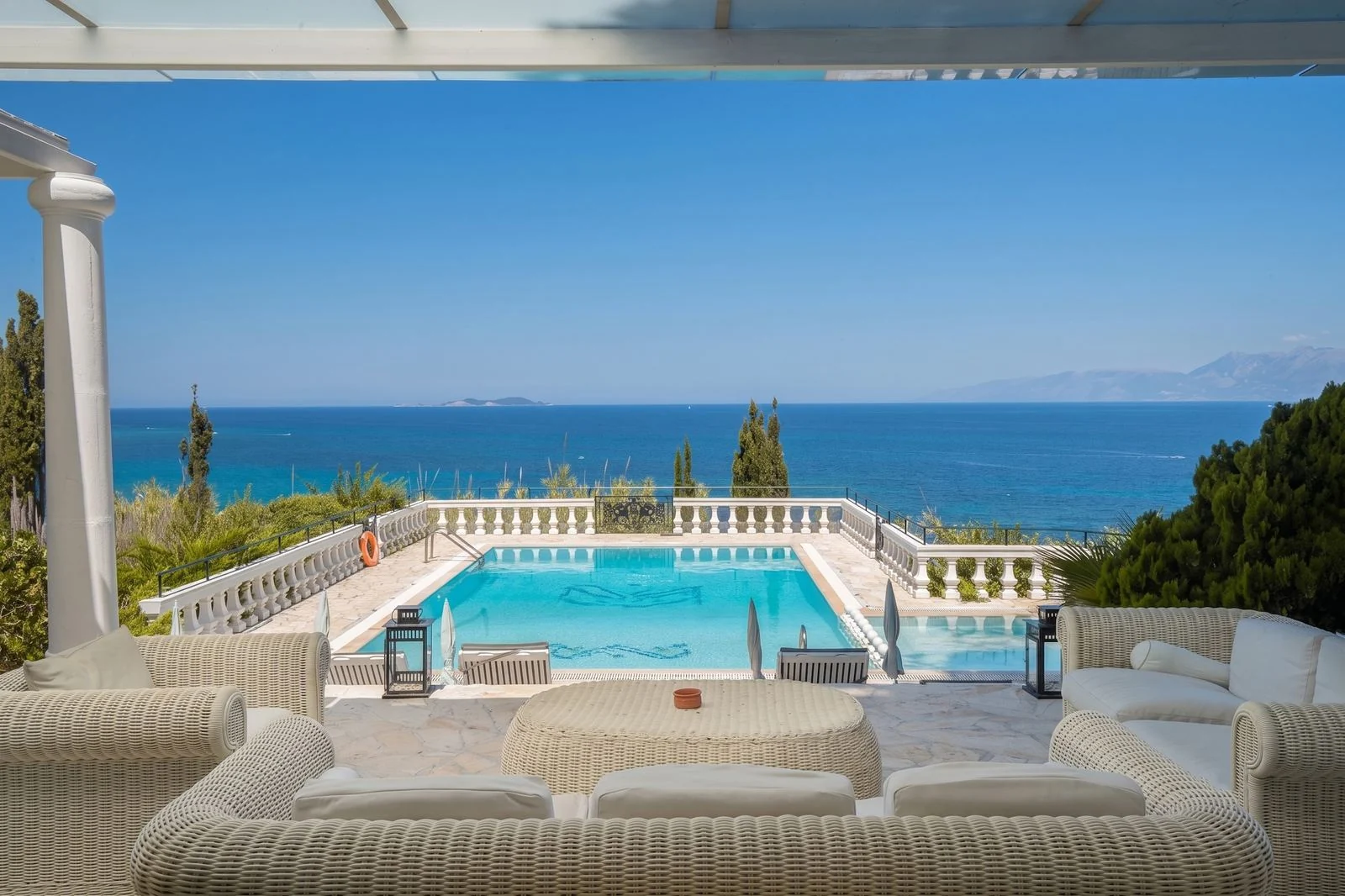 Pool terrace and sea view, Corfu villa