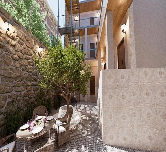 Render of the courtyard dining terrace